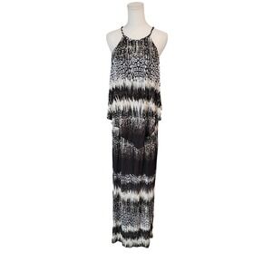 Michael Kors Maxi‎ Dress Black White Halter Sleeveless Tiered Flowy Womens